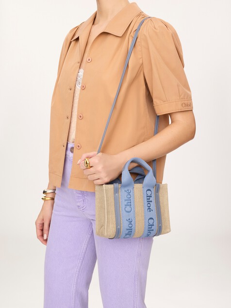 Mini Woody tote bag in linen