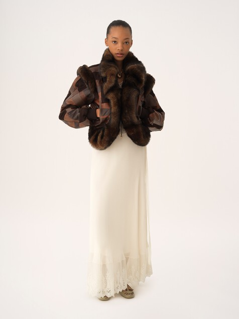 Short hybrid bomber jacket in leather