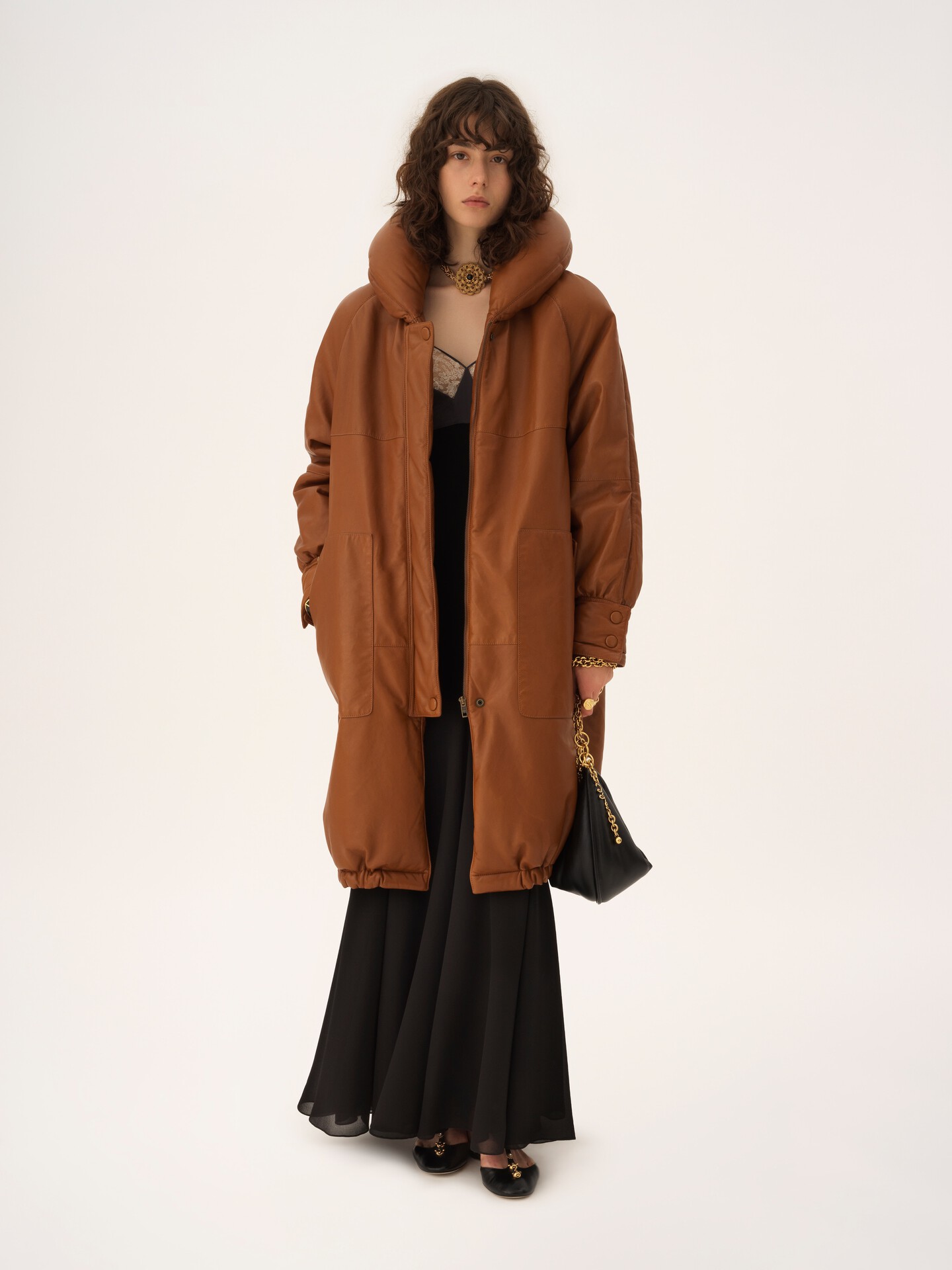 Long puffer coat in leather - 3