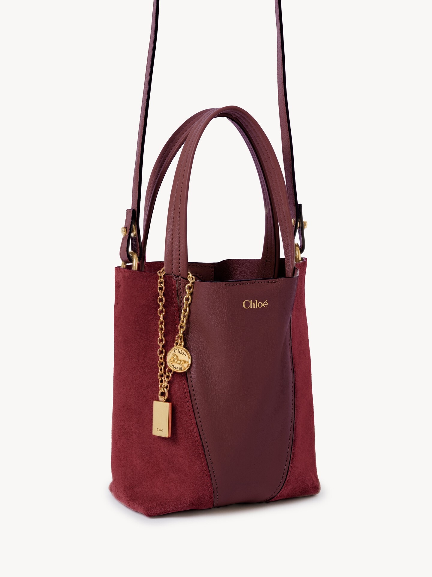Petit sac cabas Chlo&eacute; Spin en cuir velours et cuir lisse - 4.0