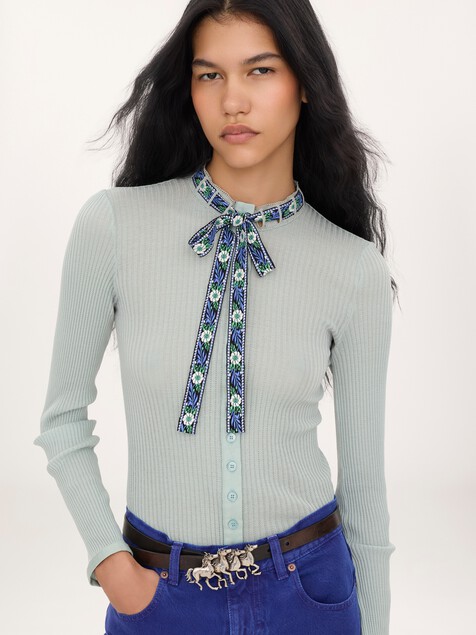 Tie-front fitted cardigan in cotton