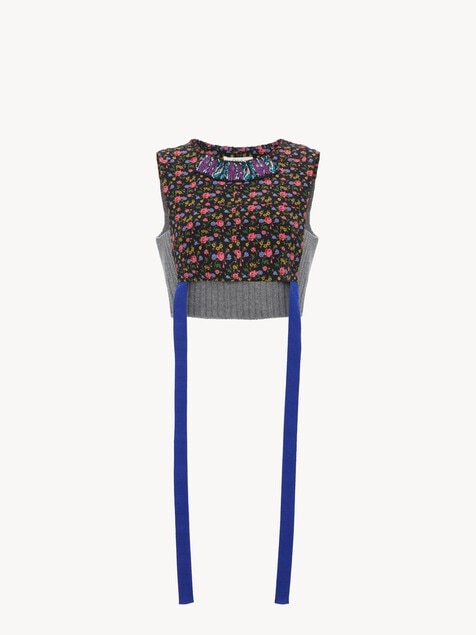 Hybrid cropped top in cr&ecirc;pe de chine