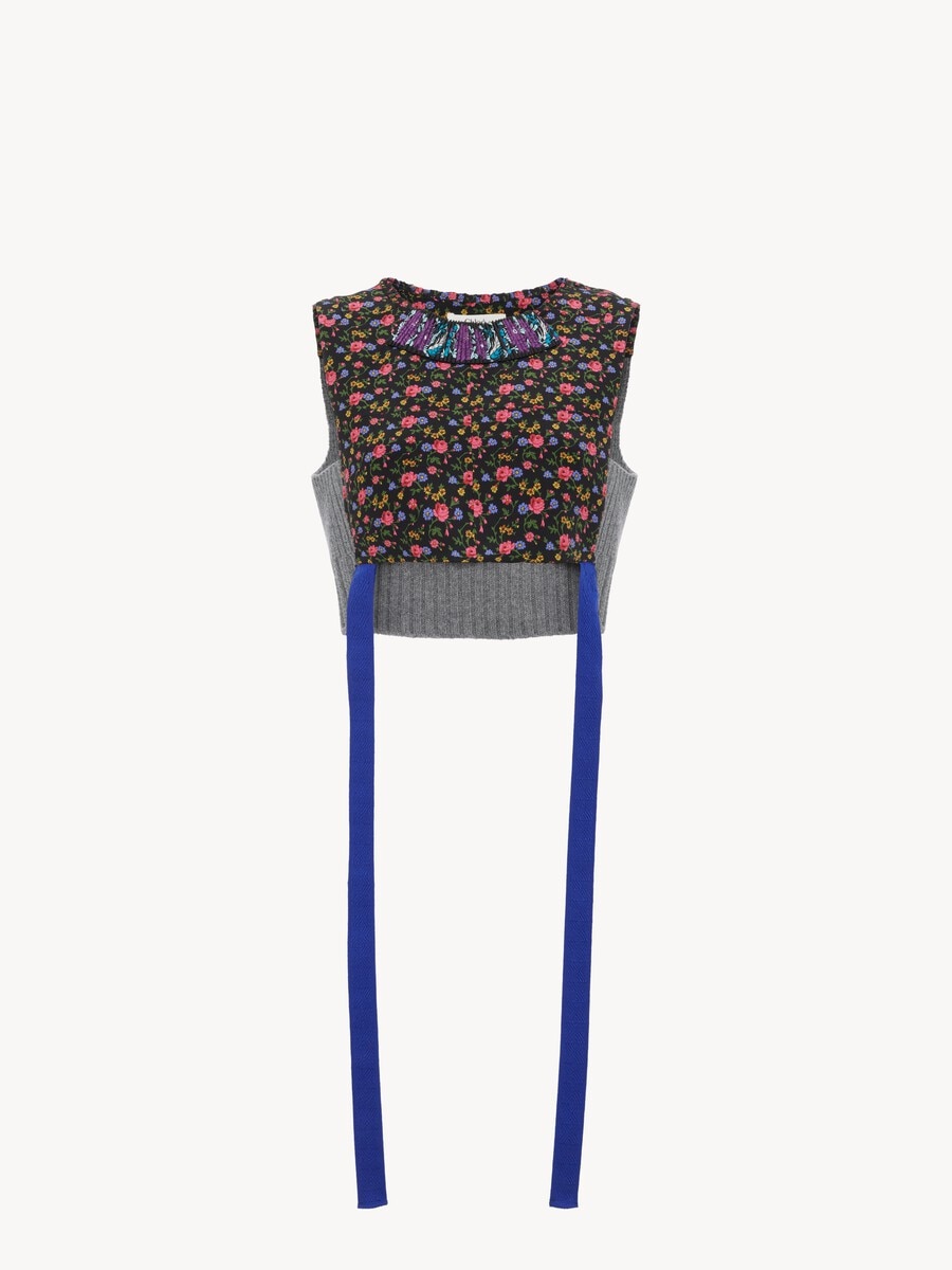 Hybrid cropped top in cr&ecirc;pe de chine - 2
