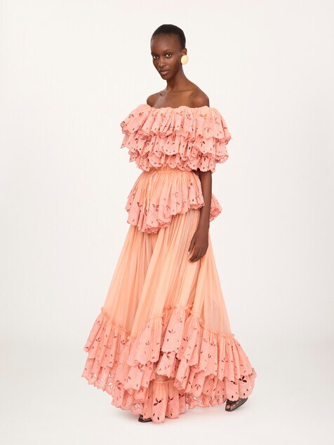 Long ruffled dress in cotton voile