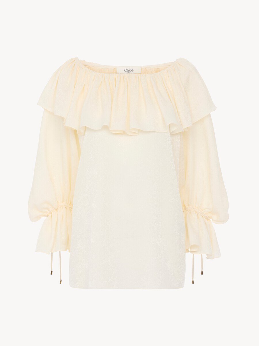 Fluid ruffle top in silk jacquard - 2