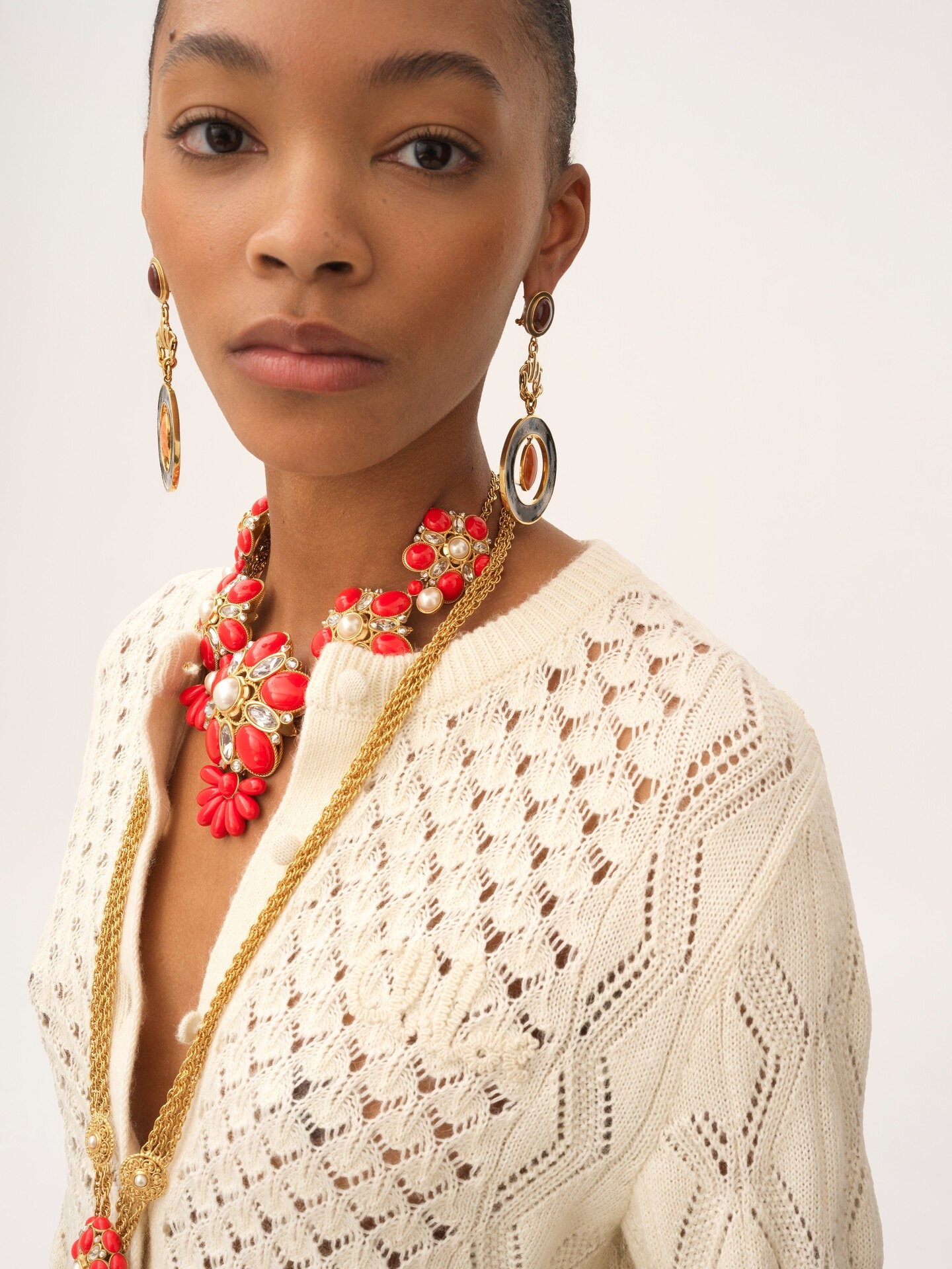Cardigan con logo e volant in maglia di seta, alpaca e cotone - 6