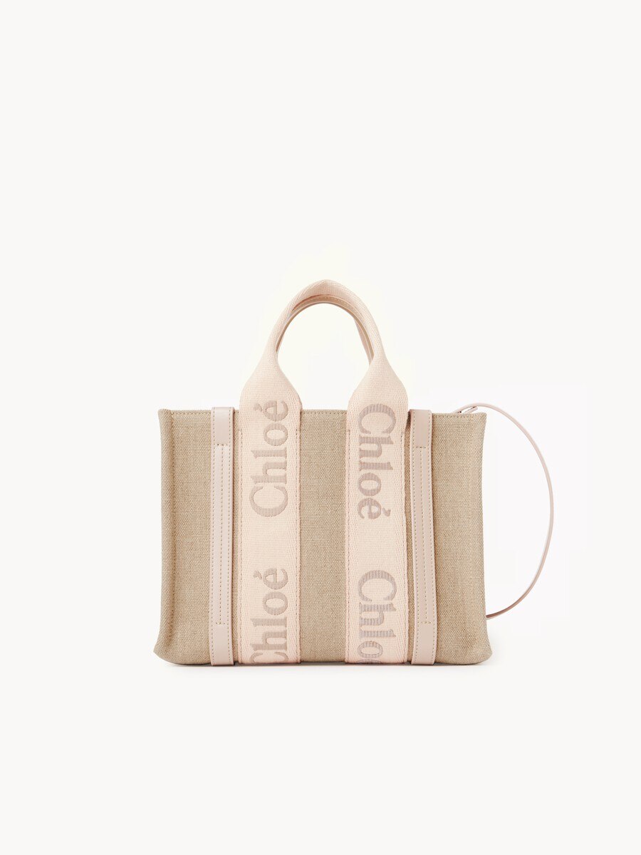 Small Woody tote bag in linen - 2