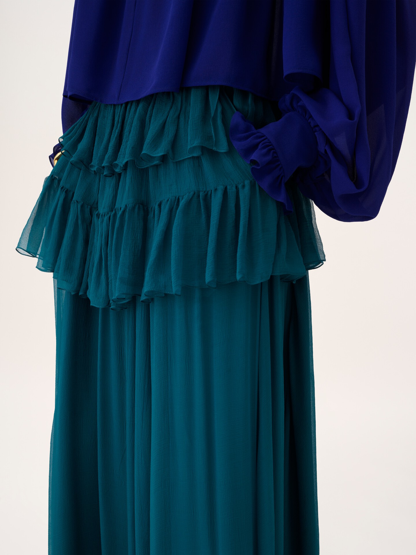 Ruffled long skirt in silk mousseline - 8