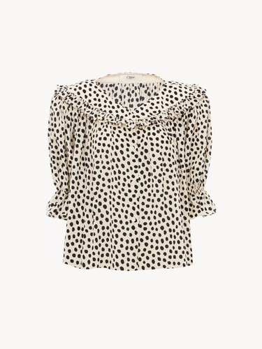 Puff-sleeve ruffle top in cr&ecirc;pe de chine - 2