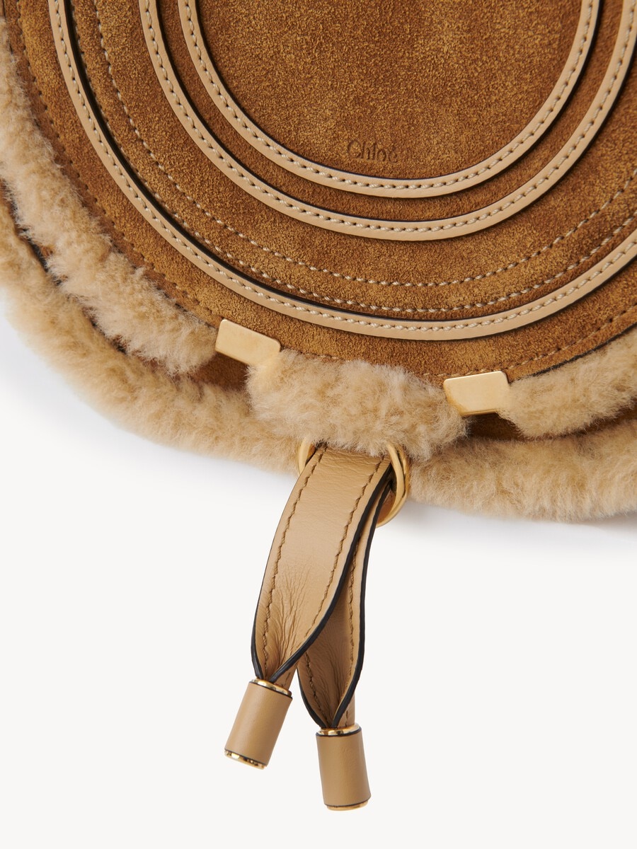 Small Marcie saddle bag in suede leather & shearling - 9