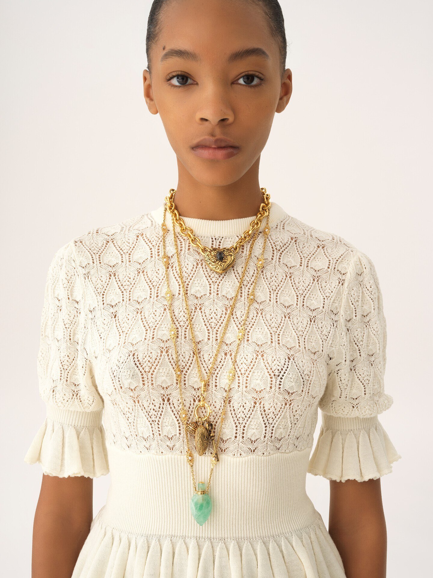 Short-sleeve ruffled sweater in a wool-mix knit Iconic Milk Chloé