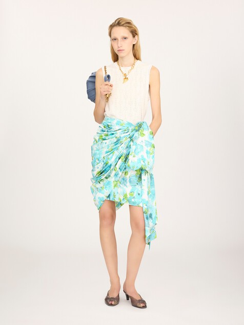 Jupe portefeuille courte en soie jacquard