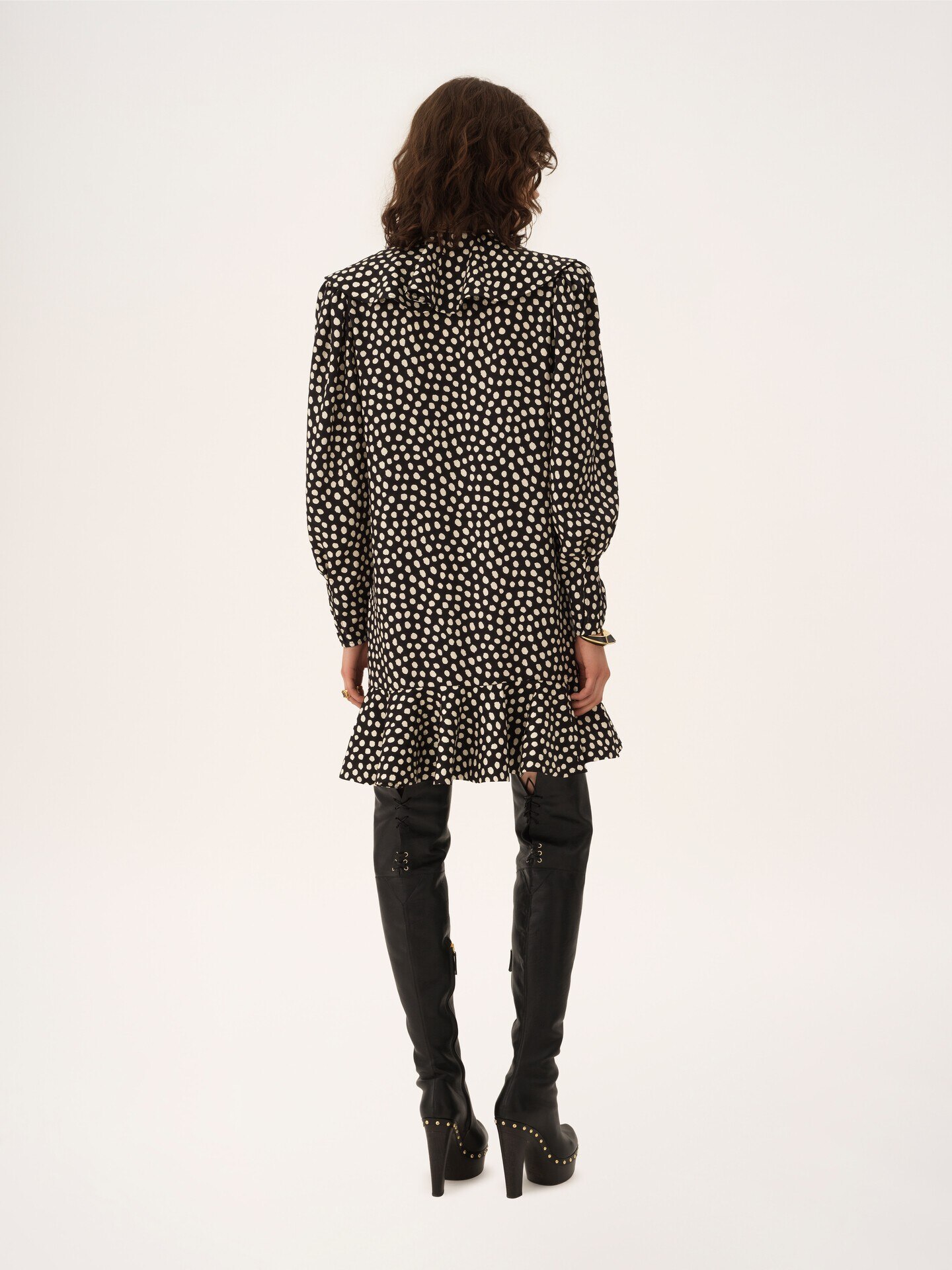 Long-sleeve mini dress in silk jacquard - 5