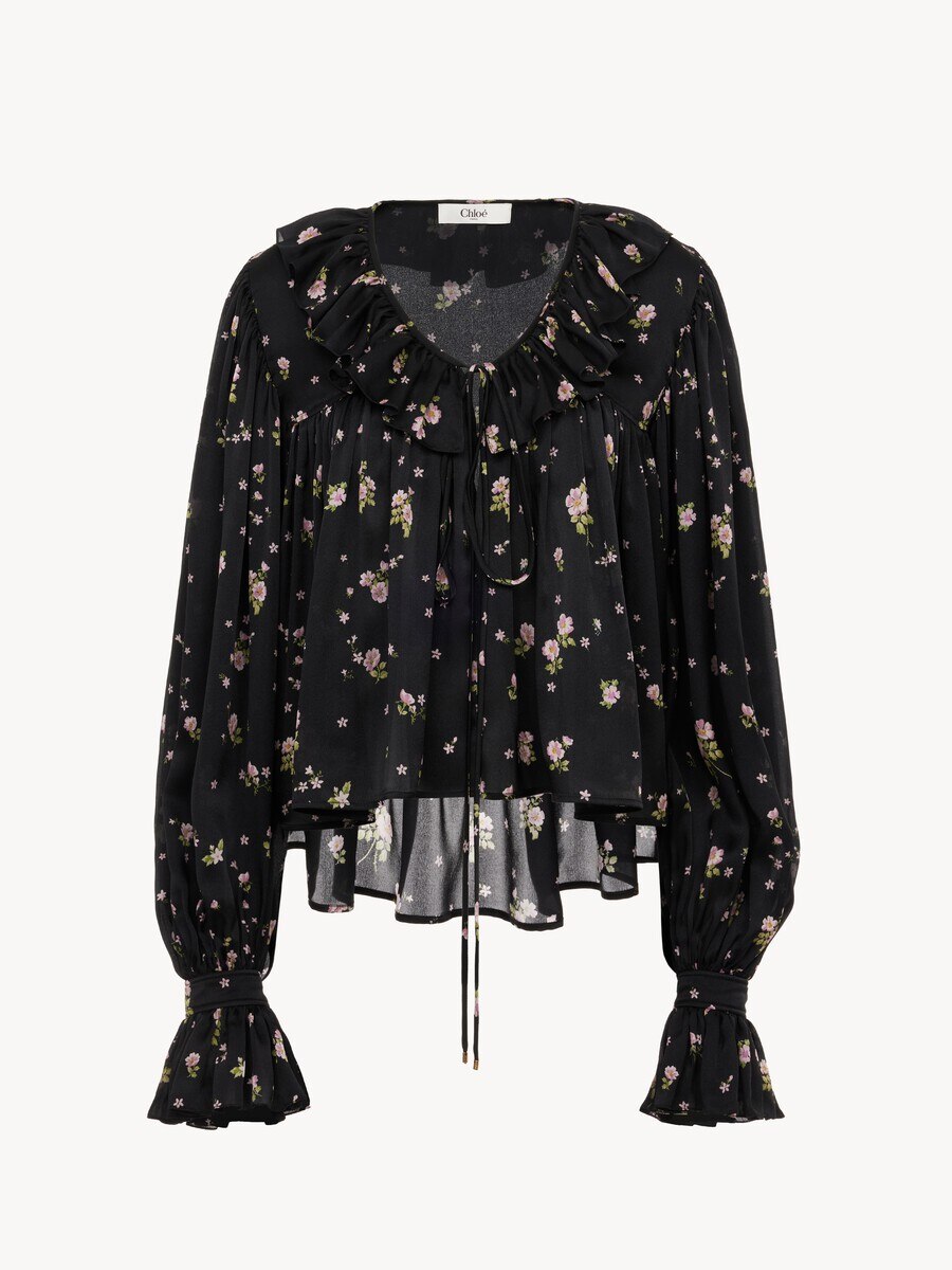 Maxi gathered ruffle top in silk charmeuse - 1