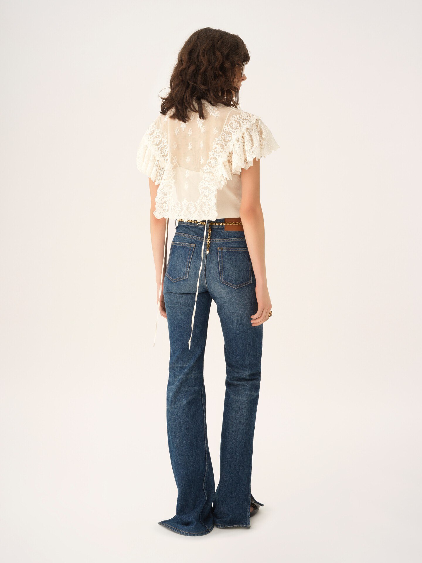 High-neck cropped top in cotton tulle & lace - 6