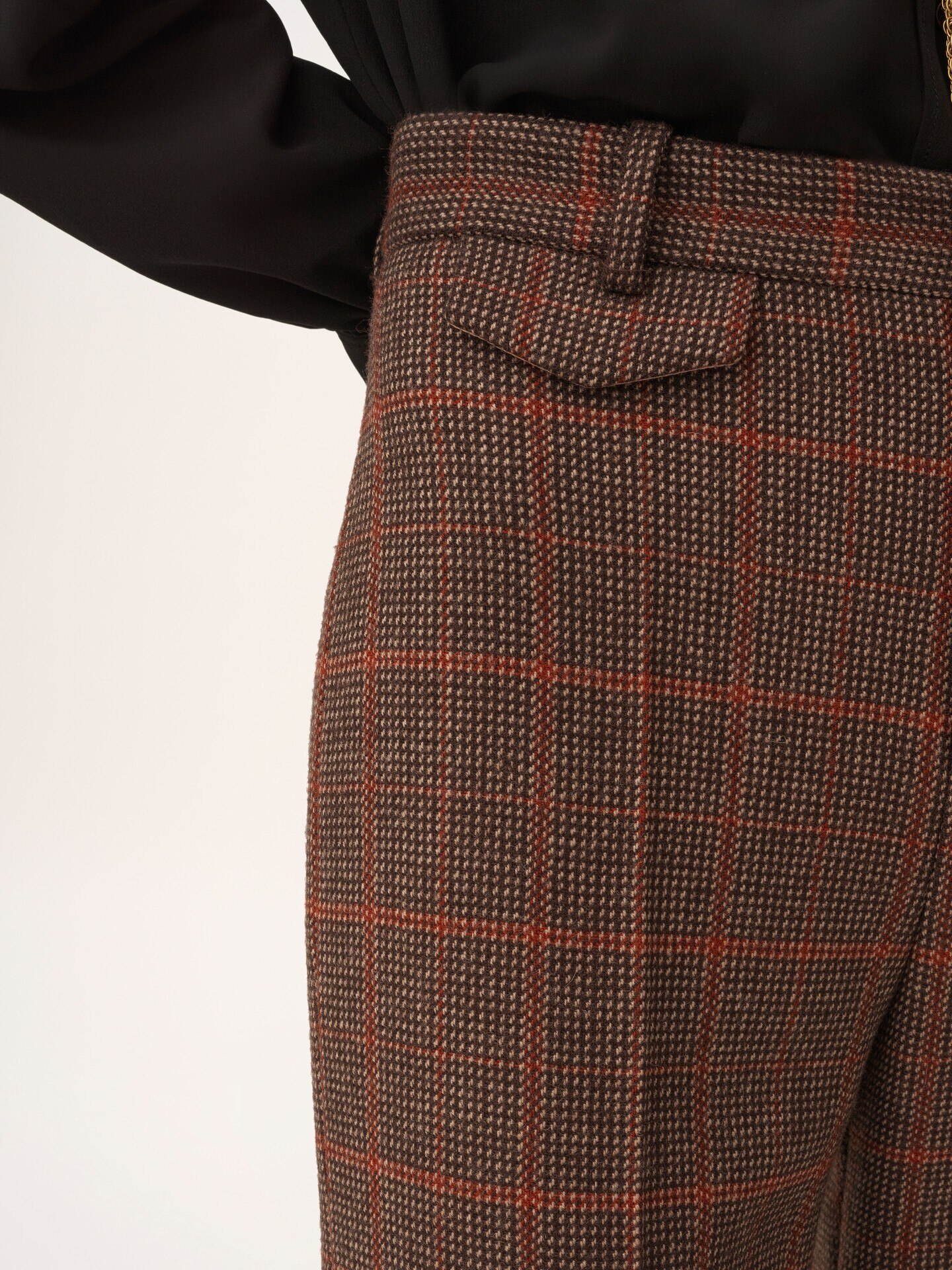 High-rise flared pants in wool check - 6