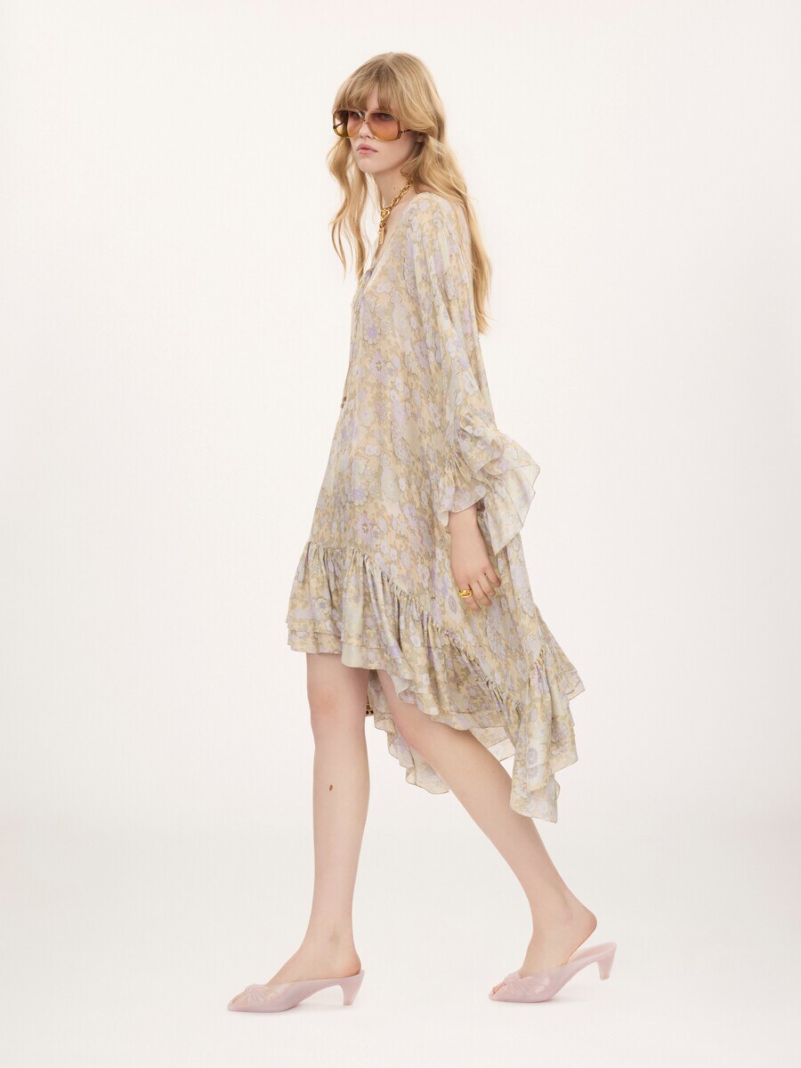 Knee-length ruffled kaftan in silk charmeuse - 5