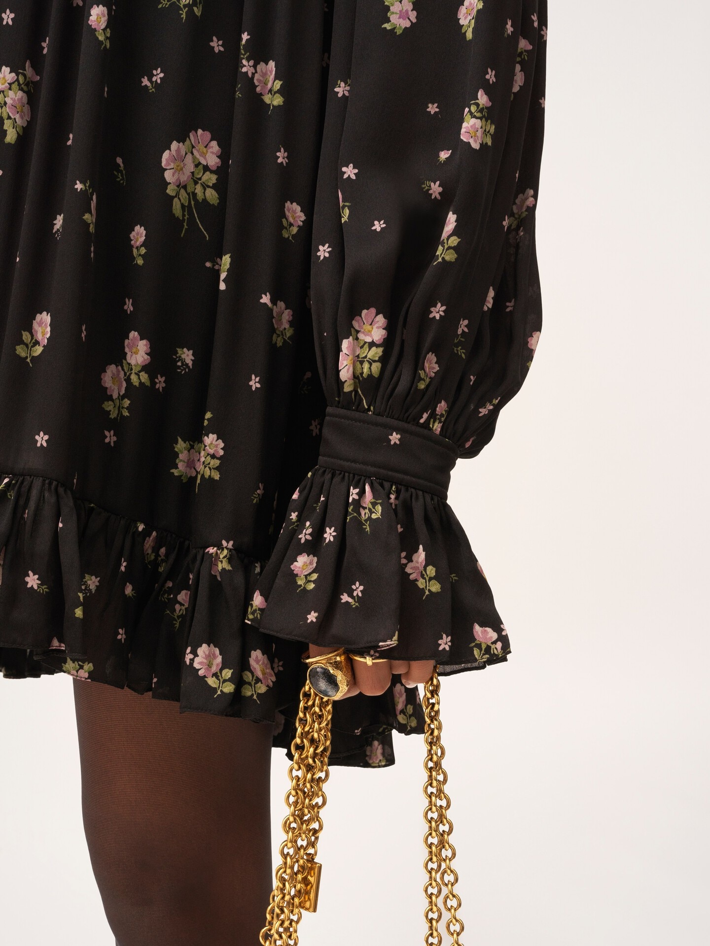 Gathered long-sleeve mini dress in silk charmeuse - 6