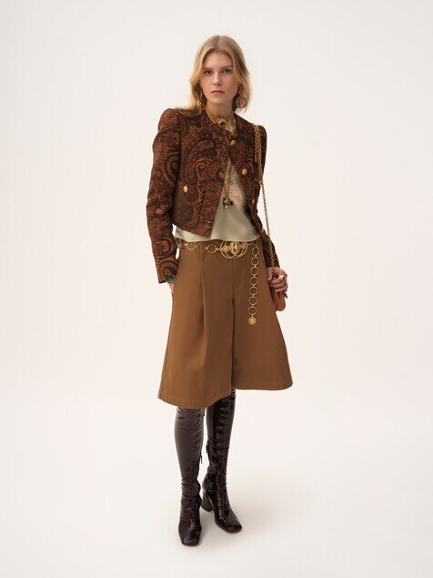 Boxy collarless jacket in tapestry jacquard