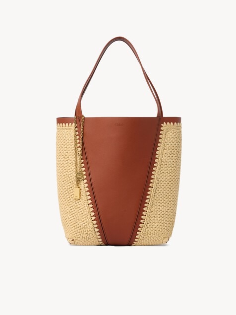 ラフィアエフェクト＆レザー製Chlo&eacute; Spinトートバッグ