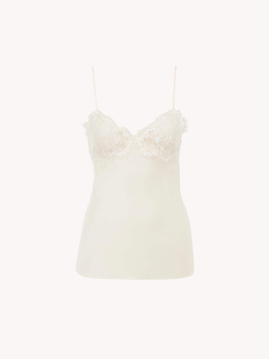 Camisole top in washed silk satin & lace - 2
