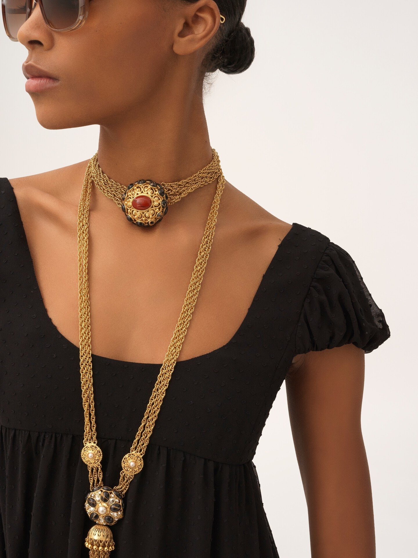 Vestido largo de manga abullonada de plumeti de seda - 7