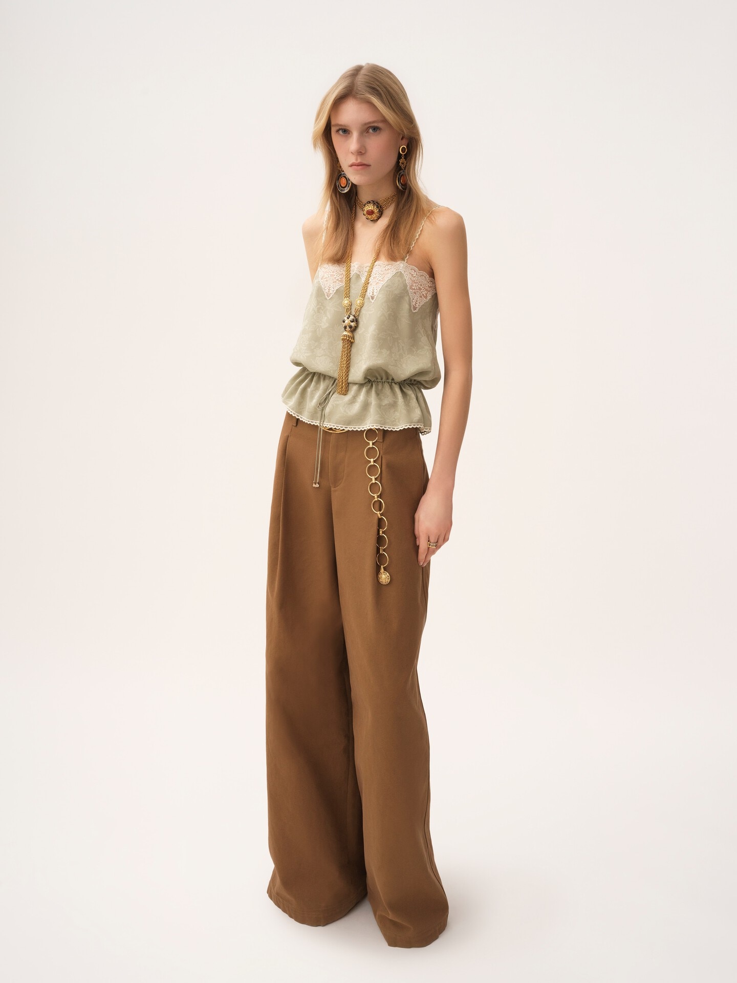 Pantalon taille haute large en toile de coton - 6