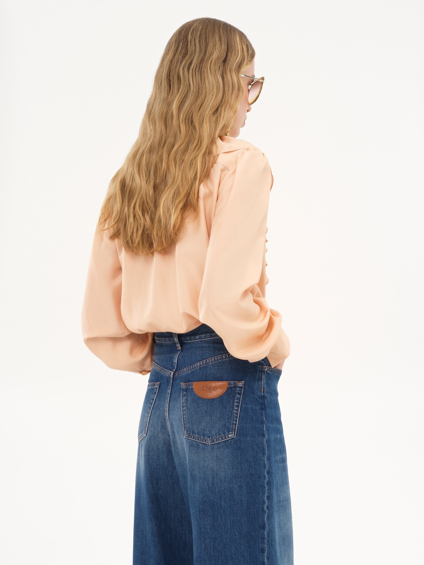 V-neck ruffled blouse in silk habotai - 5