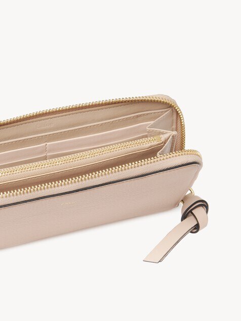 Alphabet zipped long wallet in grained leather