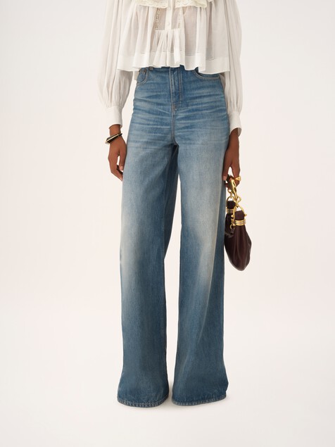High-rise wide-leg jeans in denim