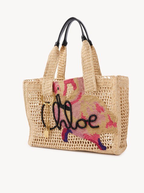 Summer Banana east-west tote bag in raffia