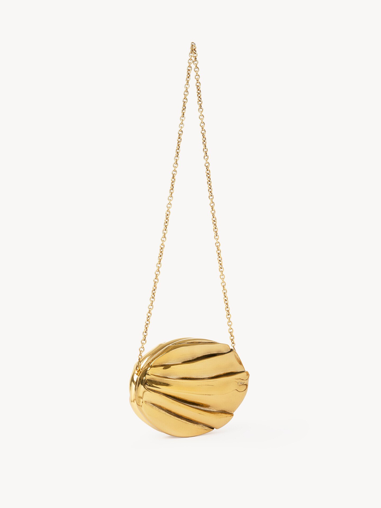 Chlo&eacute; Pliss&eacute; minaudi&egrave;re with chain in copper & brass - 3.0