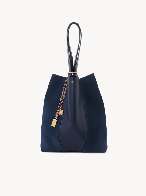 Sac cabas Chlo&eacute; Spin en cuir grain&eacute; et cuir velours