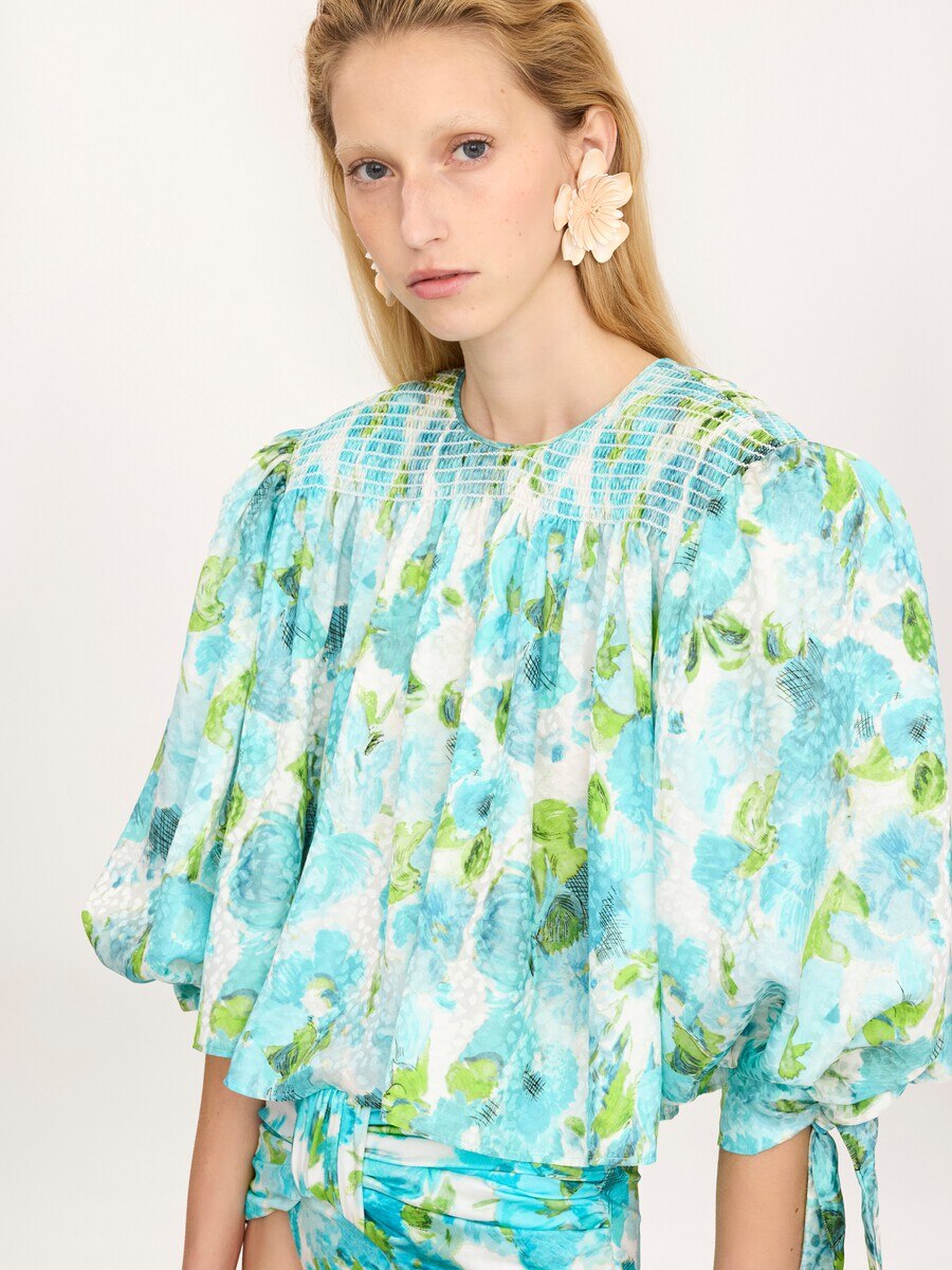 Gathered cropped top in silk jacquard - 6