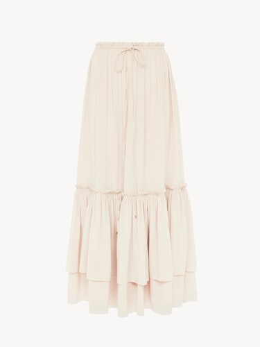 Long ruffled skirt in silk mousseline - 1