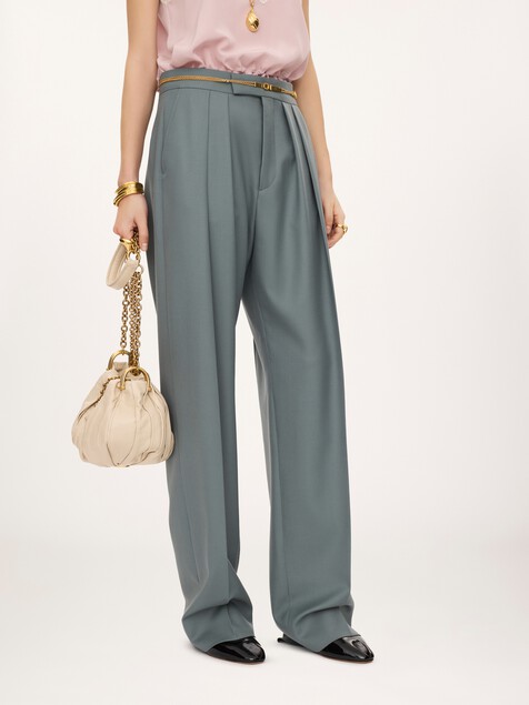 Tailored cigarette pants in wool gabardine