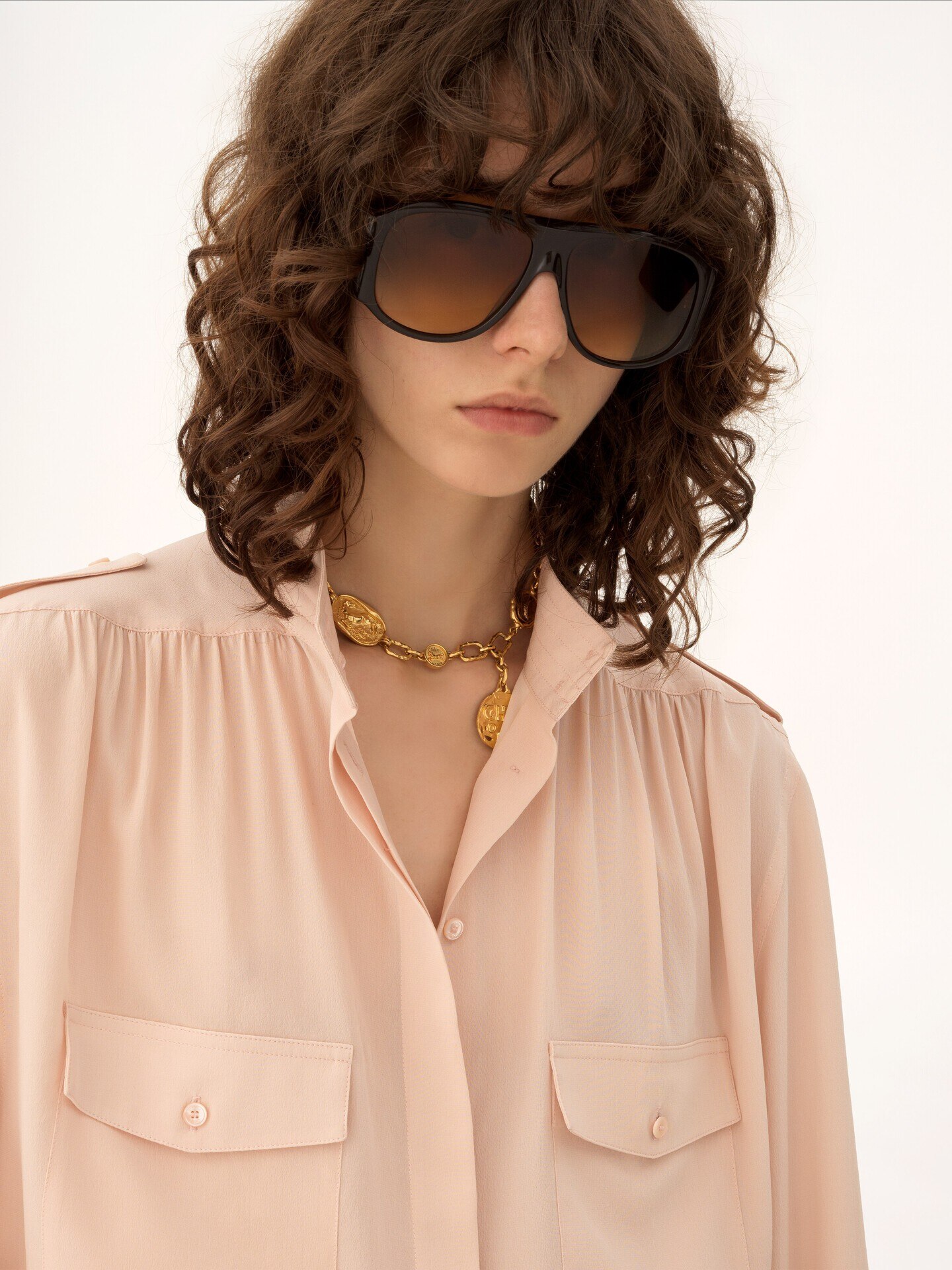 Gathered blouse in cr&ecirc;pe de chine - 8