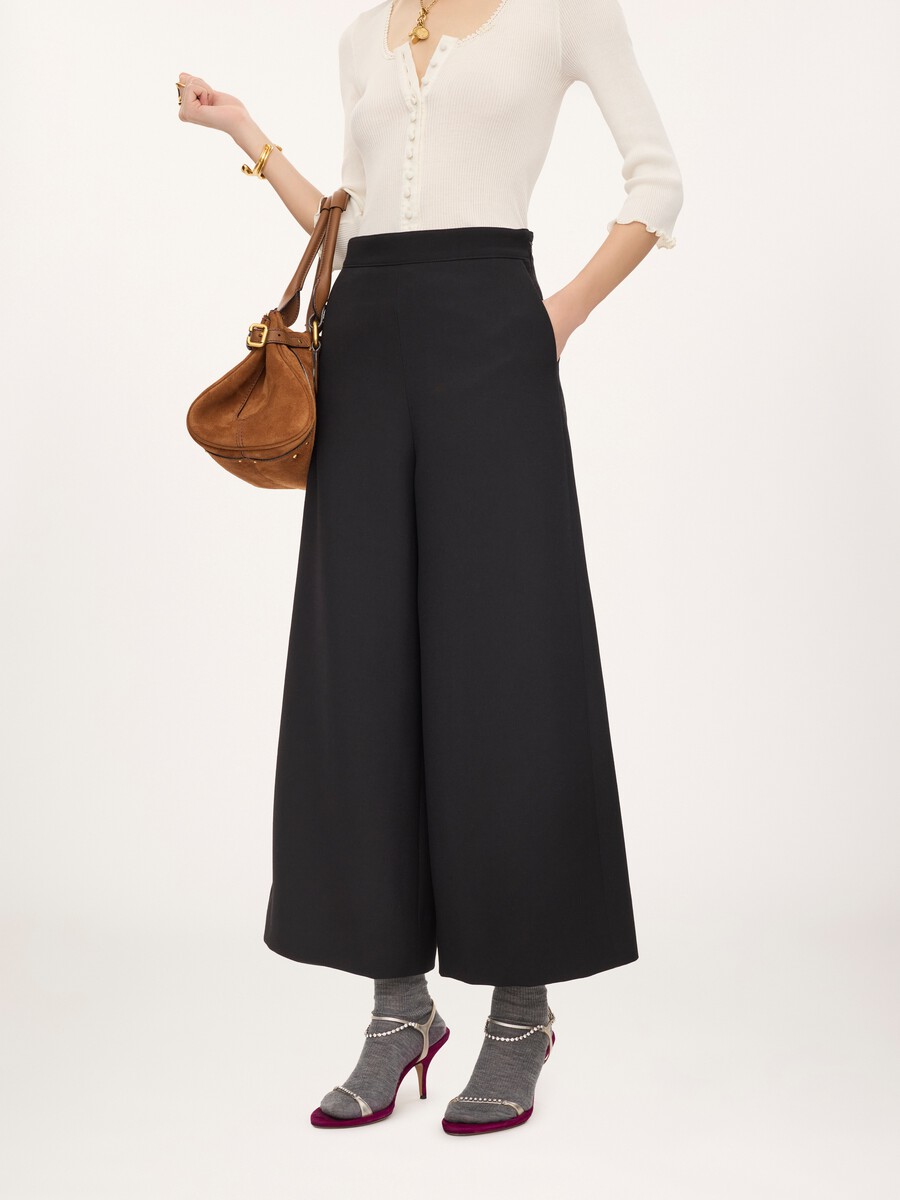 Wide-leg tailored pants in wool cr&ecirc;pe - 4