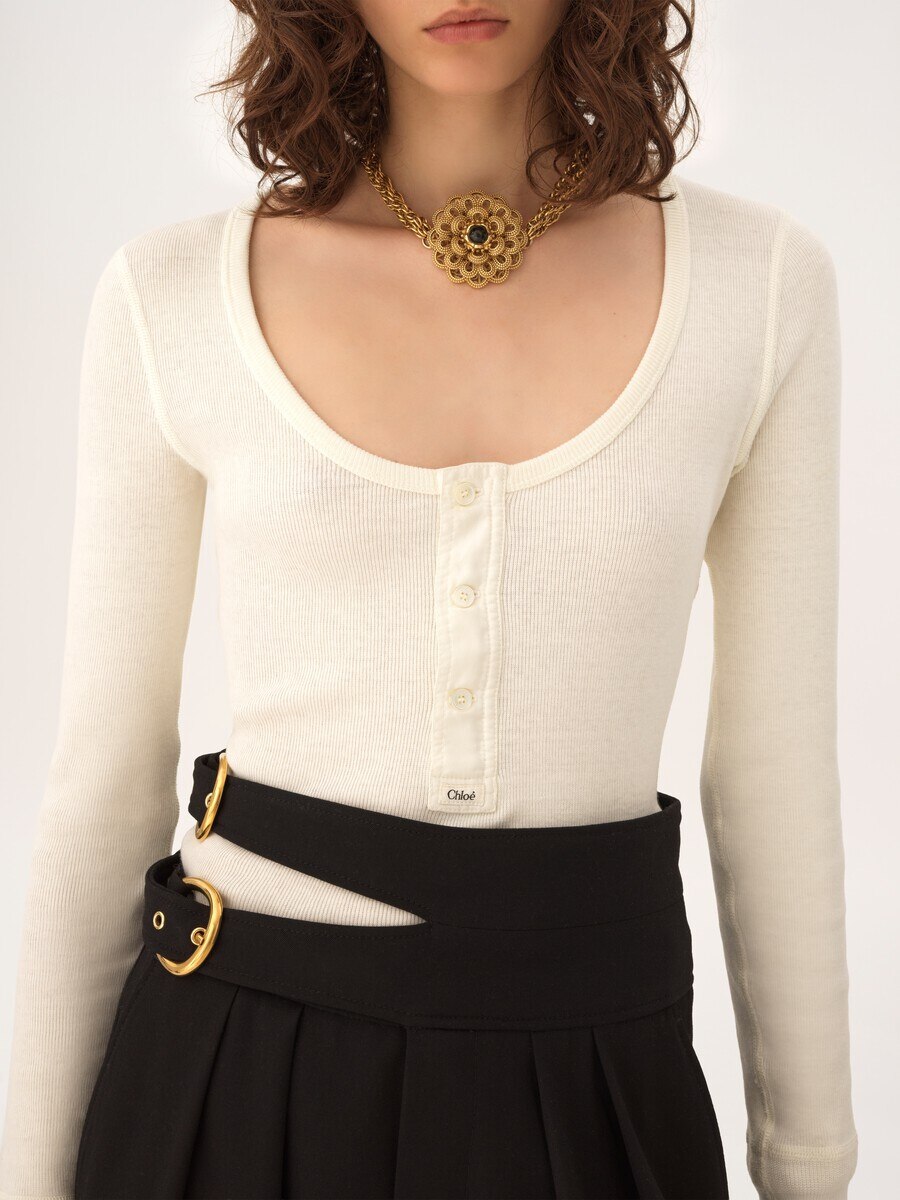 Camicia Henley con scollo profondo in jersey di cotone - 6