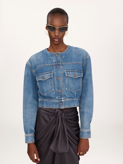 Knee-length wrap skirt in washed silk satin