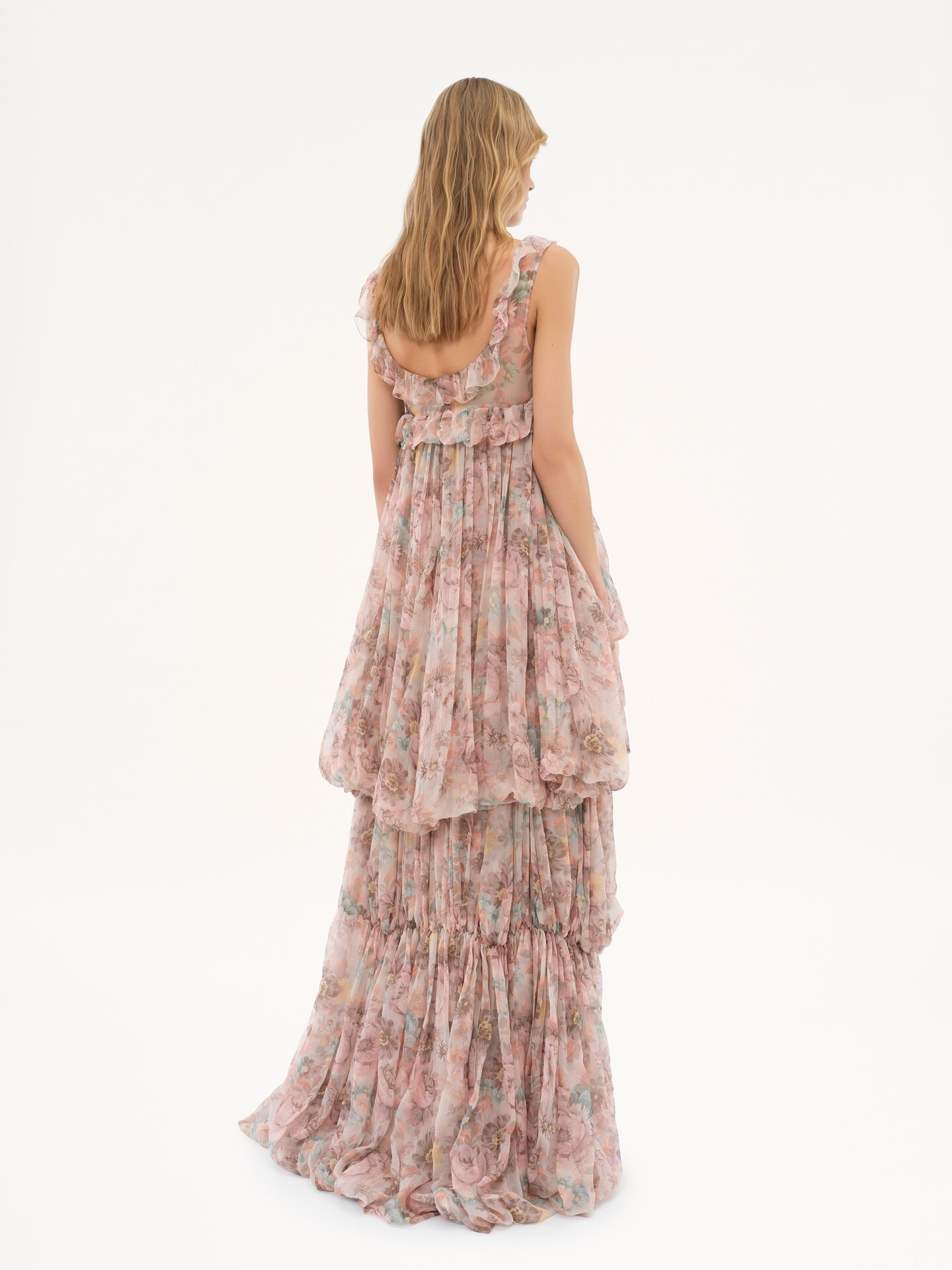 High-low ruffled dress in silk mousseline - 7