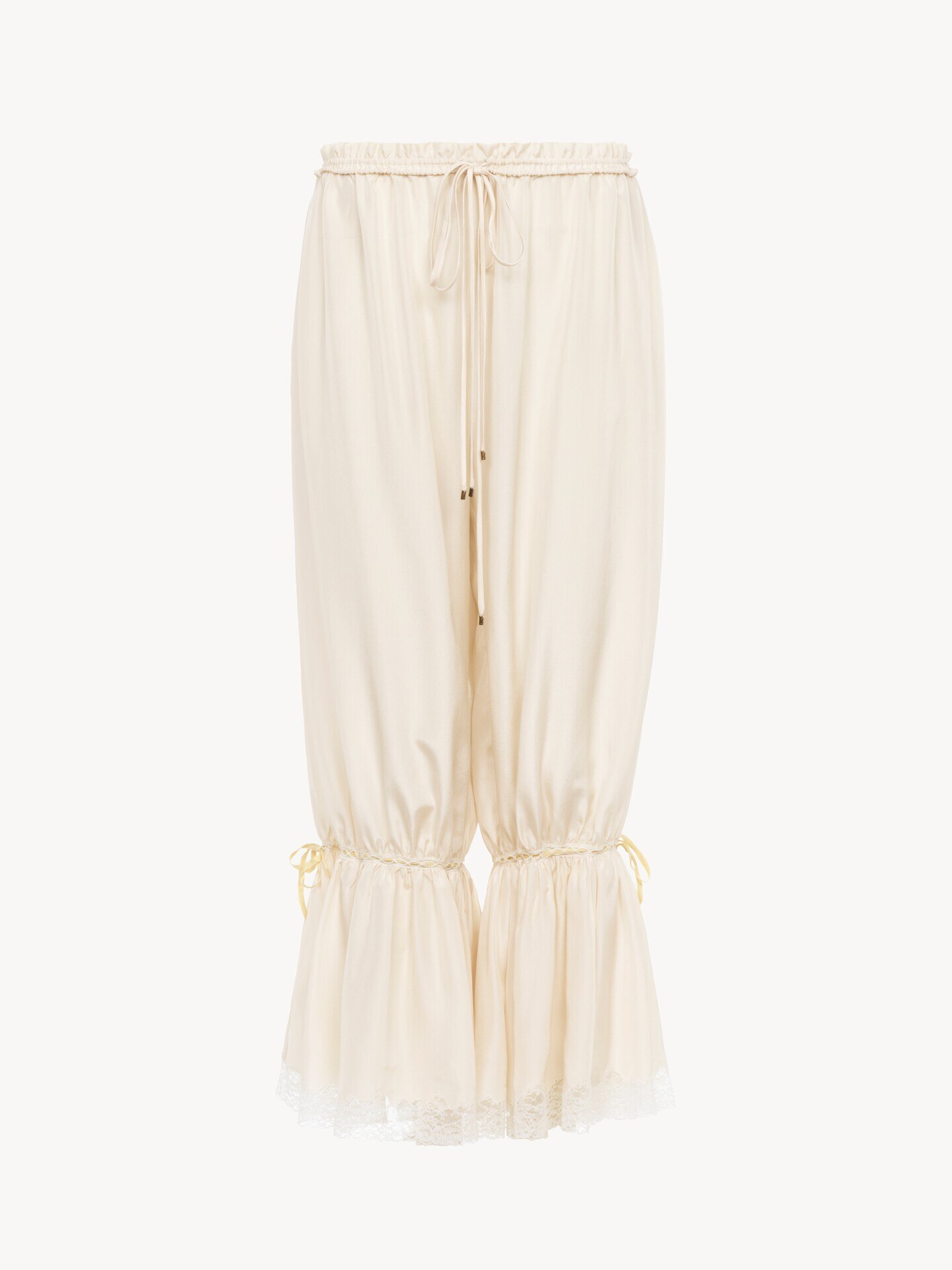 Fluid cropped pants in washed silk pong&eacute; & lace - 1