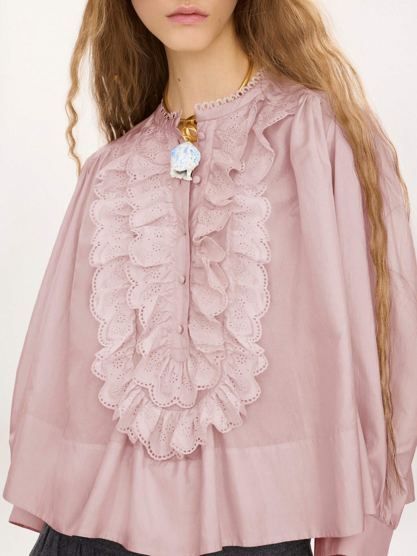 Gathered ruffle top in technical taffeta - 5.0