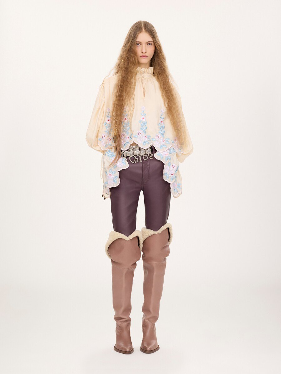 High-neck puff-sleeve top in technical taffeta - 3