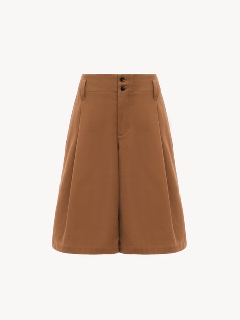 Pantalones cortos estilo bermuda de talle alto y pernera ancha de algod&oacute;n