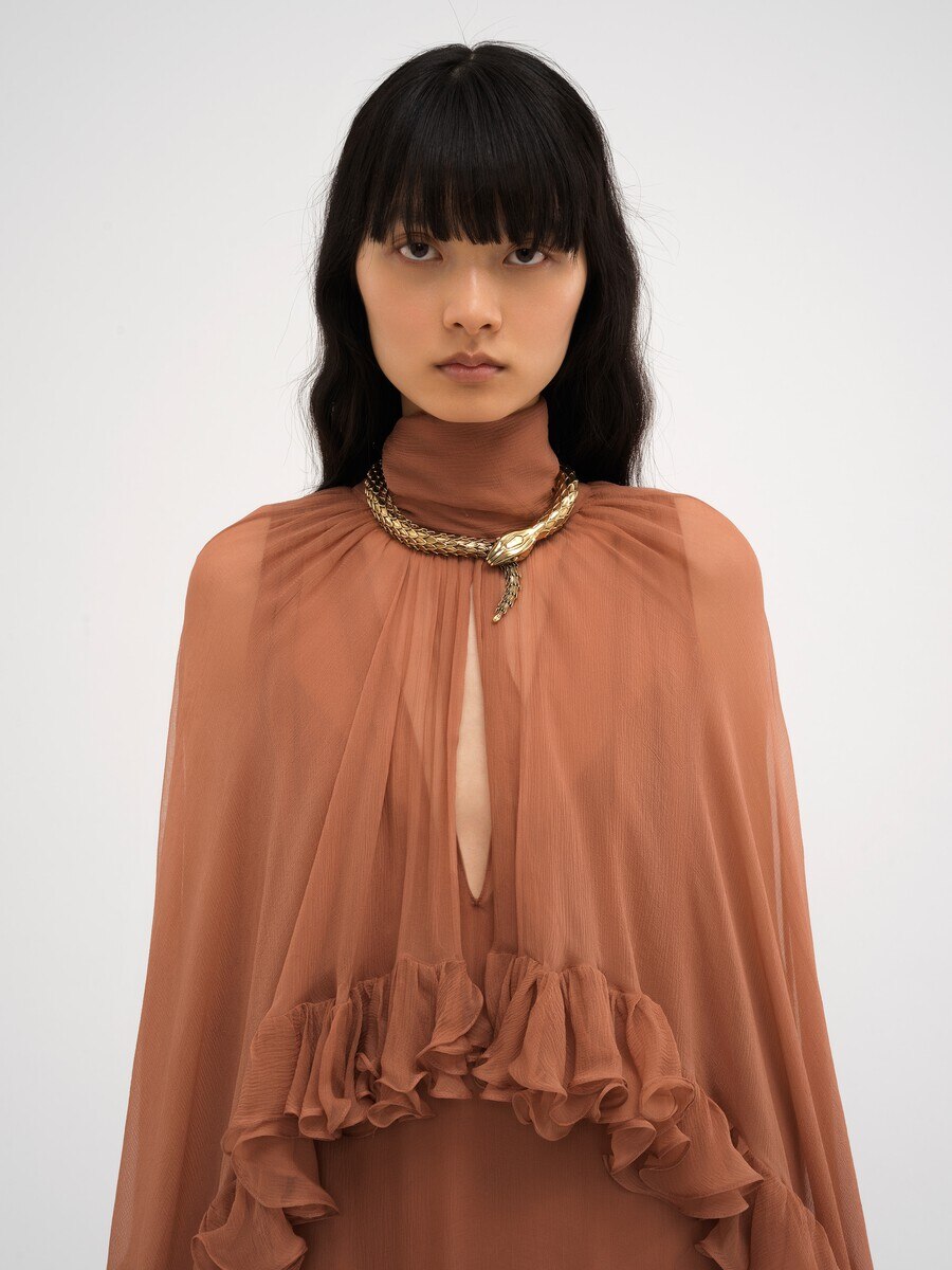 R&uuml;schenkleid aus Seidenmusselin mit Stehkragen - 4