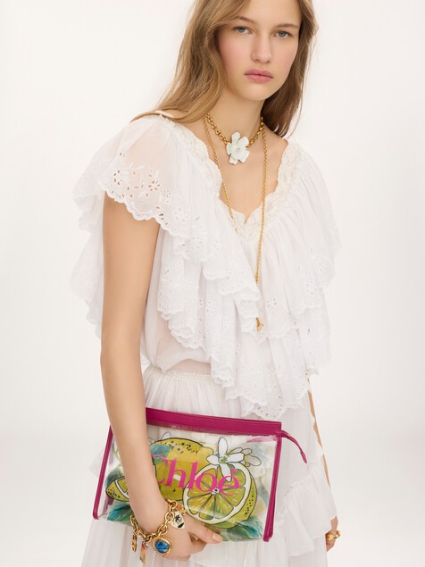 Chlo&eacute; Soleil zipped pouch in lemon-print jelly