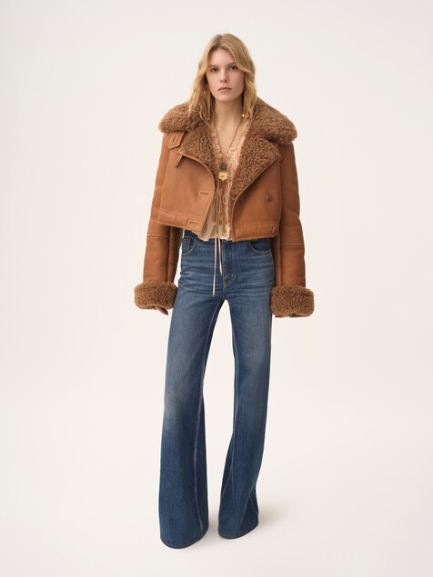 Cropped boxy jacket in leather