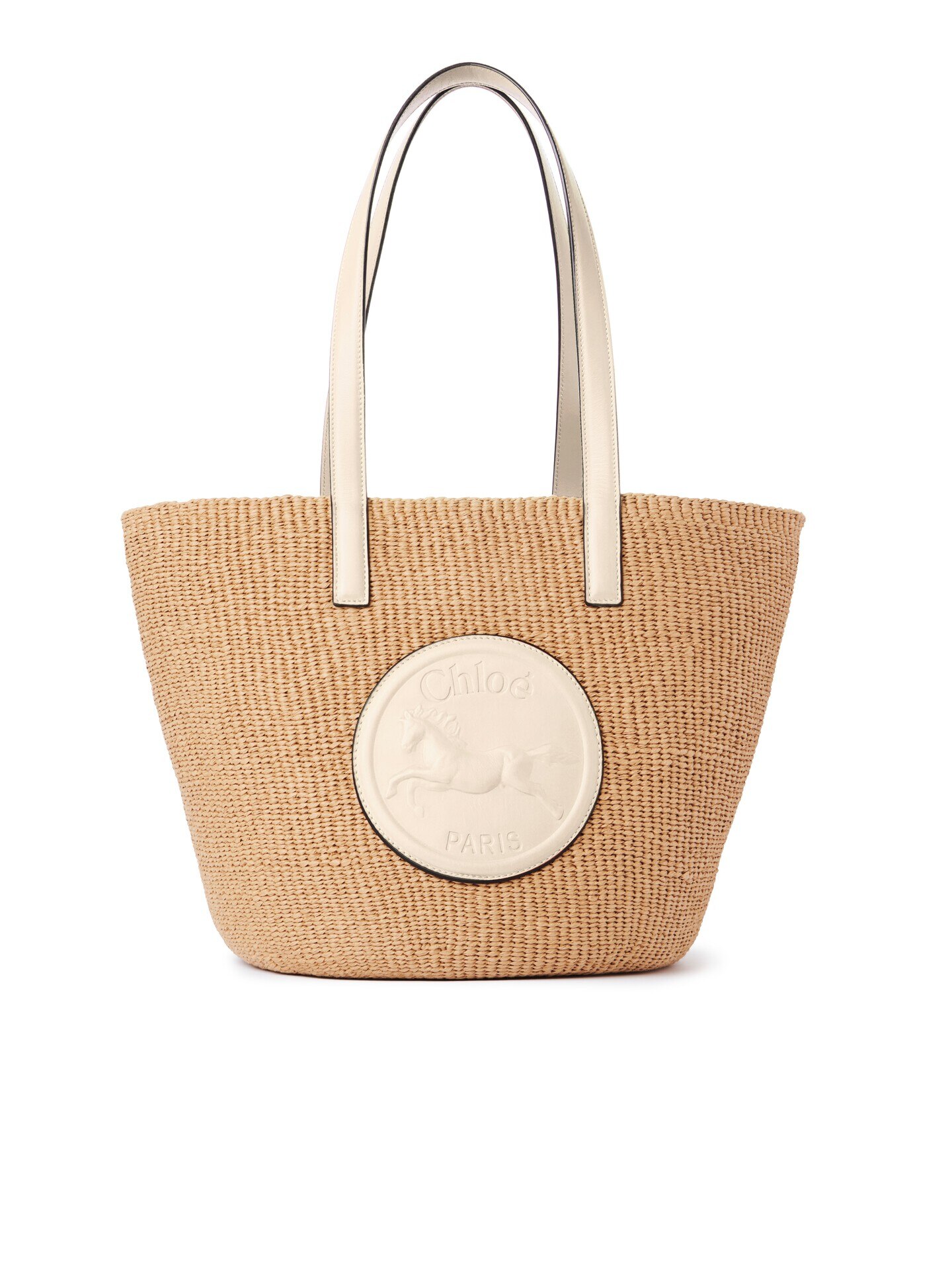 CHLOE ペーパーバスケットバッグ ナチュラルファイバー製Horse Medalラージバスケットバッグ 白 - Chloé