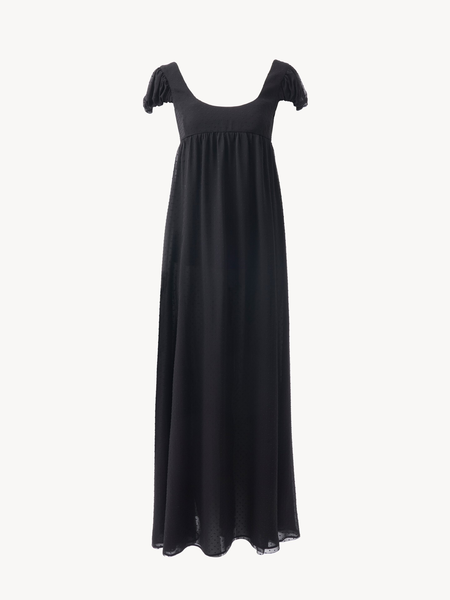 Puff-sleeve long dress in silk plumetis - 2